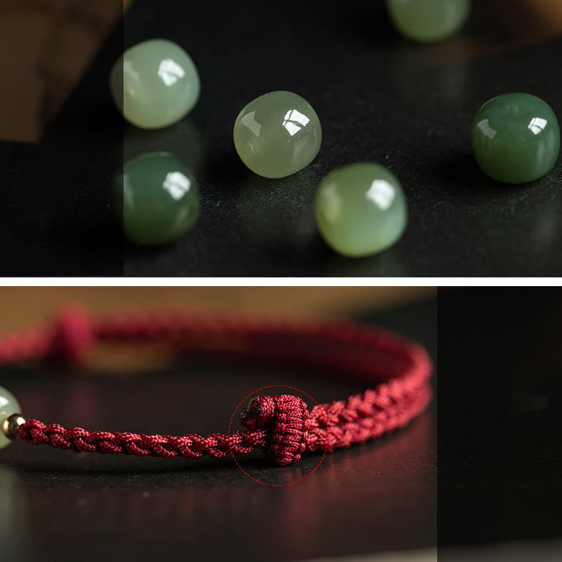 EverestArtstudios Natural Cinnabar Chinese Zodiac Hetian Jade Fu Character Luck Rope Bracelet