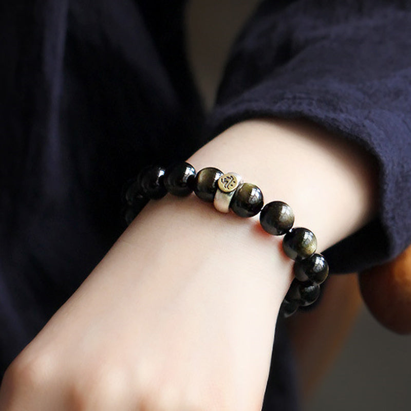 Buddha Stones Chinese Zodiac Obsidian Purification Bracelet