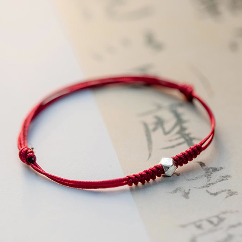 Buddha Stones 925 Sterling Silver Luck Bead Protection Red String Thin Cord Braided Bracelet