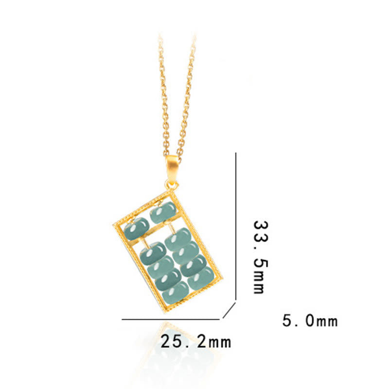 EverestArtstudios Natural Jade Abacus Pattern Abundance Titanium Steel Chain Necklace Pendant