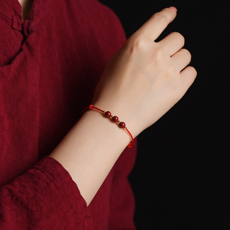 EverestArtstudios Natural Lucky Cinnabar Bead Blessing String Bracelet Anklet
