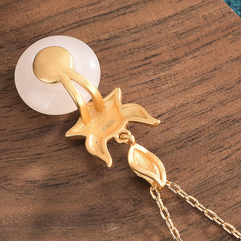 EverestArtstudios White Jade Fox Copper Coin Protection Luck Necklace Pendant