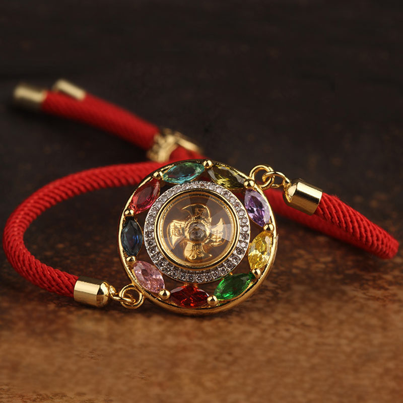 EverestArtstudios Colorful Zircon Copper Wealth Luck Rotation Bracelet Necklace Pendant