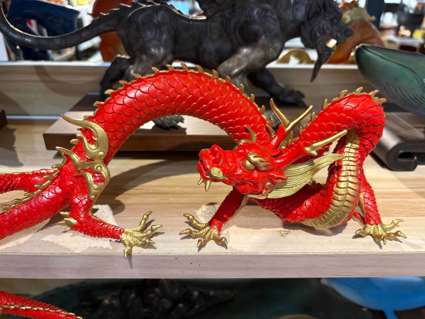 EverestArtStudios Multicolor Handcrafted Brass Dragon Statue: Tibetan Feng Shui Decor
