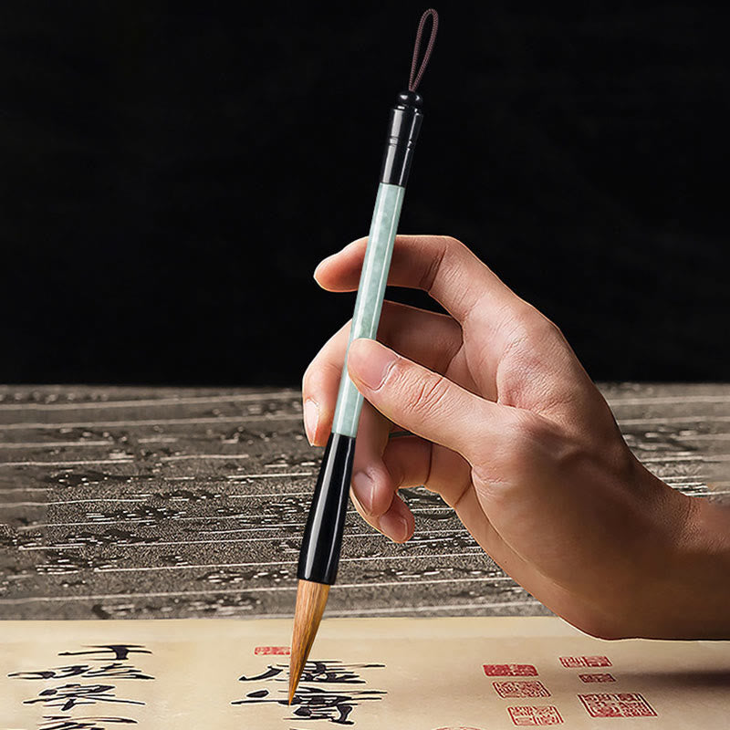 EverestArtstudios Natural Jade Luck Chinese Calligraphy Brush Pen Chinese Writing Brush With Gift Box