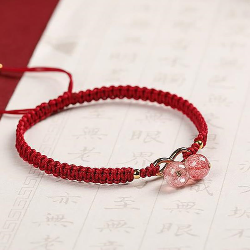 EverestArtstudios Natural Strawberry Quartz Amethyst Green Phantom Bead Positive Bracelet