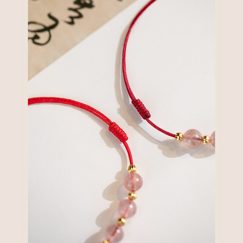 EverestArtstudios Strawberry Crystal Beads Luck Red String Anklet