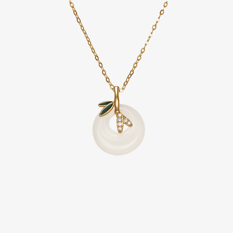EverestArtstudios 925 Sterling Silver Natural Chalcedony Bamboo Leaf Peace Buckle Positive Necklace Pendant