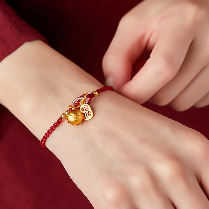 EverestArtstudios Handmade Fu Character Charm Luck Happiness Bell Red Rope Bracelet
