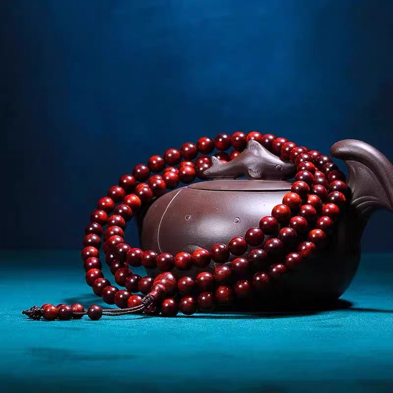 EverestArtStudios Natural Blood Sandalwood 108 Bead Mala Necklace | Red Wooden Prayer Beads | Buddhist Meditation Mala | 108 Bead Bracelet Necklace | Spiritual Jewelry