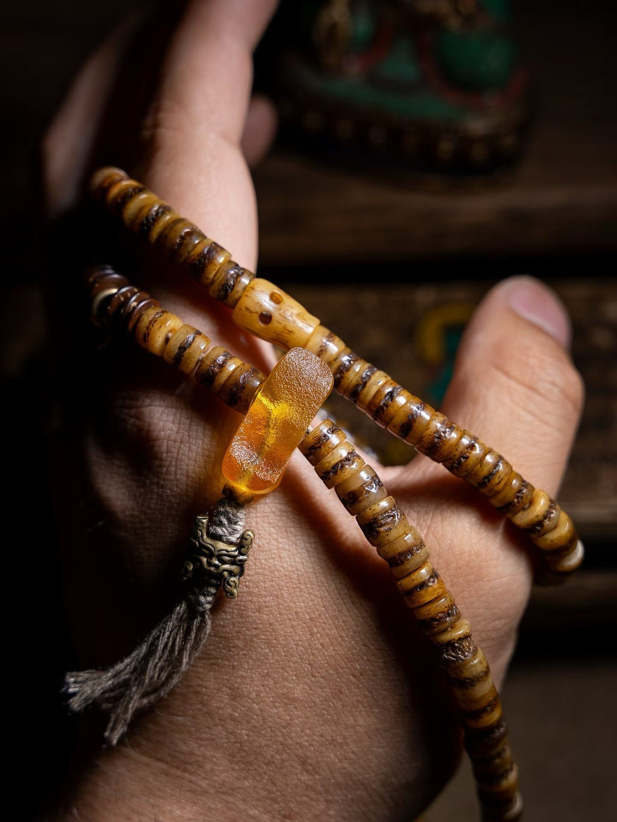 Everest Tibetan Style 108 Bead Mala Necklace, Deer Antler & Coconut Shell Prayer Beads, Meditation Mala, Himalayan Inspired Spiritual Jewelry