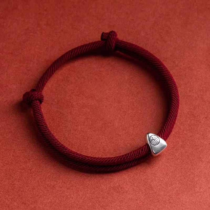 EverestArtstudios 925 Sterling Silver Fu Character Blessing Handmade Braided Bracelet