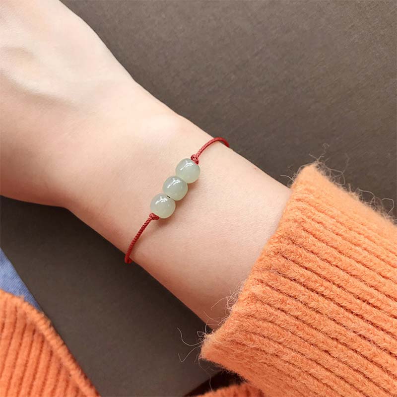 EverestArtstudios Three Beads Jade Luck String Weave Bracelet