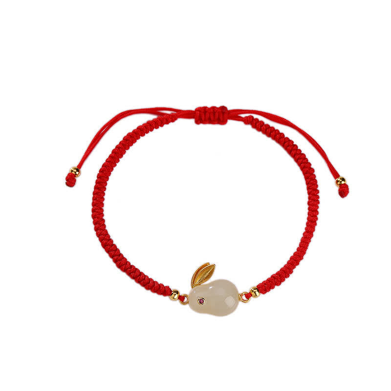 EverestArtstudios 925 Sterling Silver Year of the Rabbit Hetian White Jade Luck Red String Protection Bracelet