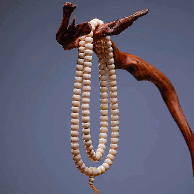 EverestArtStudios Natural Reclaimed Mammoth Ivory 108 Prayer Beads Bracelet & Mala Necklace, 8×6mm (0.31 × 0.24 inches) Handcrafted Buddhist Meditation Beads