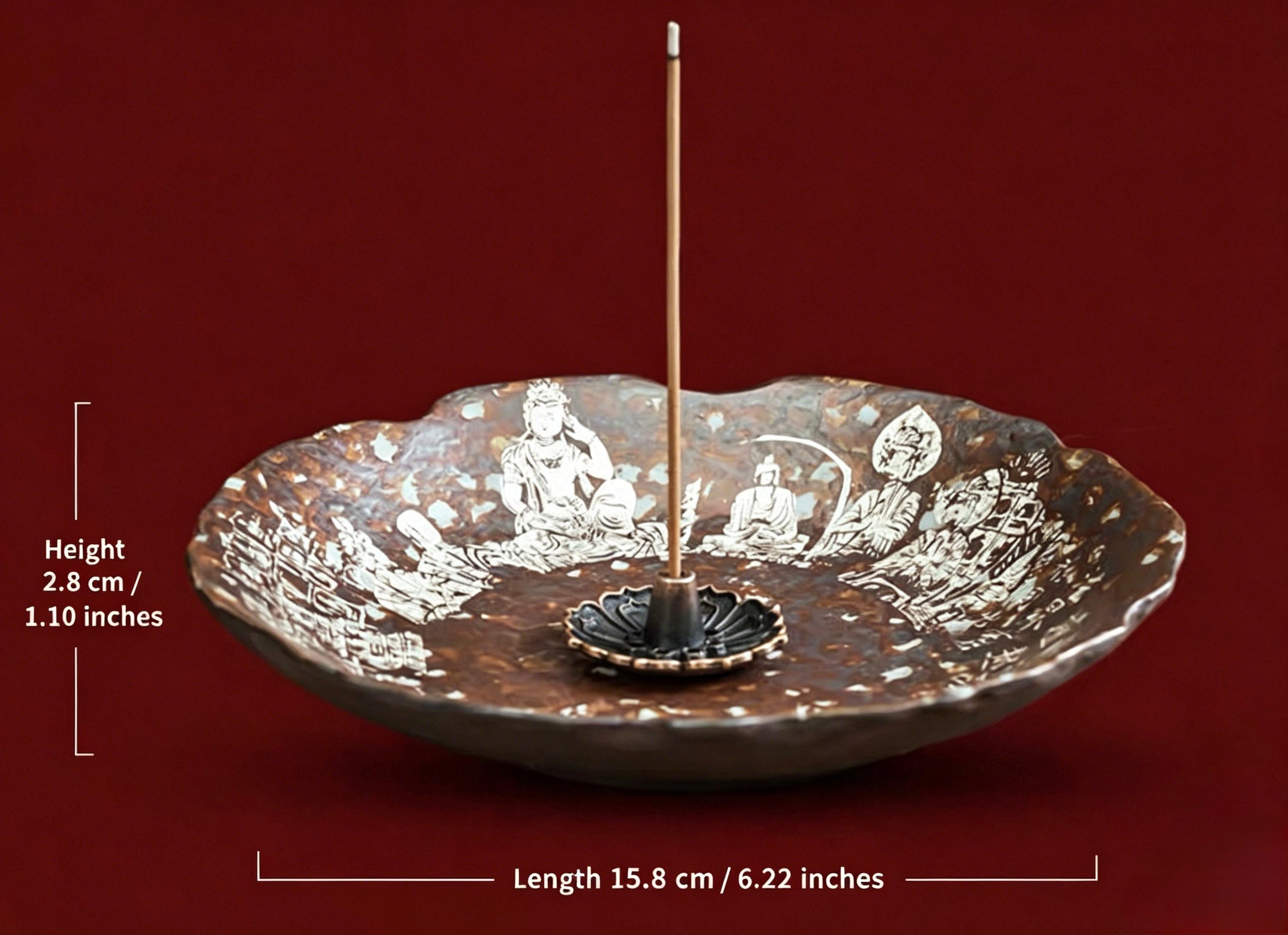 EverestArtStudios Dunhuang Buddhist Incense Holder Tray, Coconut Shell Incense Burner, Large Ash Catcher, Zen Meditation Decor, Buddhist Altar Incense Plate