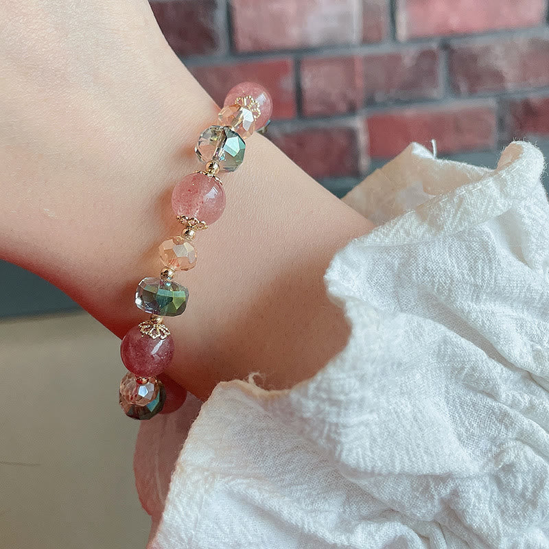 EverestArtstudios Natural Strawberry Quartz Colorful Crystal Positive Bracelet