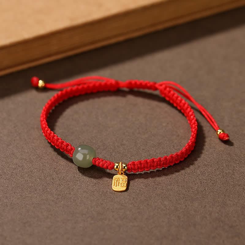 EverestArtstudios 925 Sterling Silver Hetian Jade Blessing Wealth Red String Bracelet