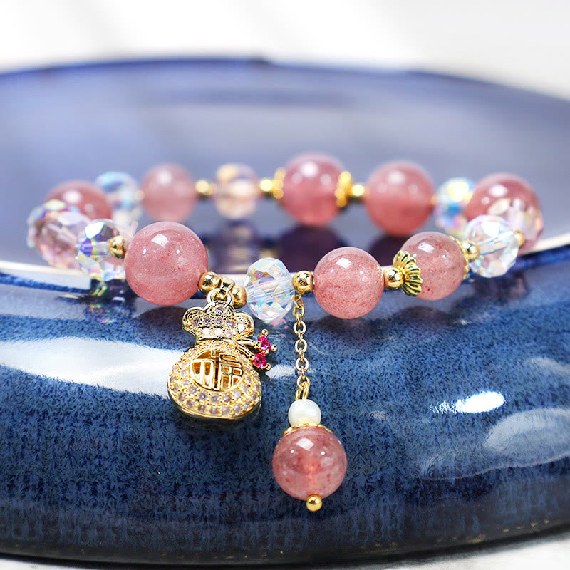 FREE Today: Love Healing Natural Strawberry Quartz Money Bag Charm Positive Bracelet