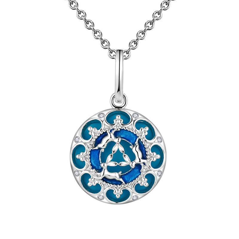 EverestArtStudios 925 Sterling Silver Round Turquoise Three Rabbits Balance Necklace Pendant