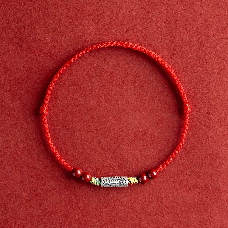 EverestArtstudios 925 Sterling Silver Koi Fish Cinnabar Bead Wealth Handcrafted Braided Bracelet Anklet
