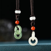 EverestArtstudios Natural Hetian Cyan Jade White Jade Double Peace Buckle Success Necklace Pendant