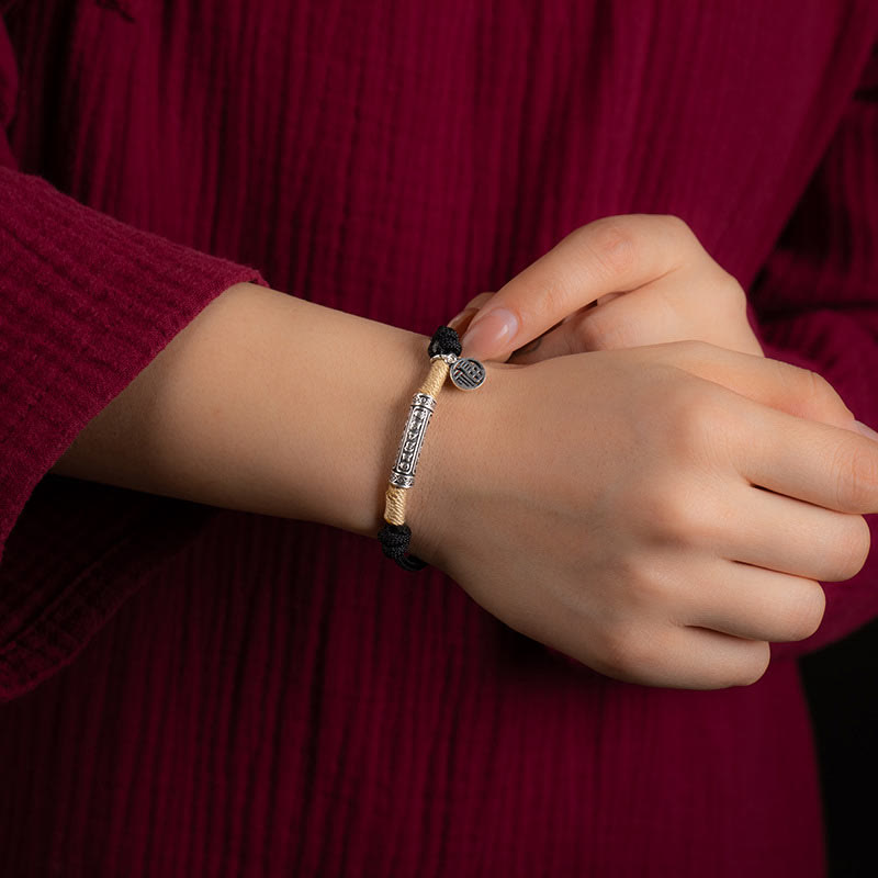 EverestArtstudios 999 Sterling Silver Tibet Handmade Om Mani Padme Hum Fu Character TopRank Character Luck Braided Bracelet