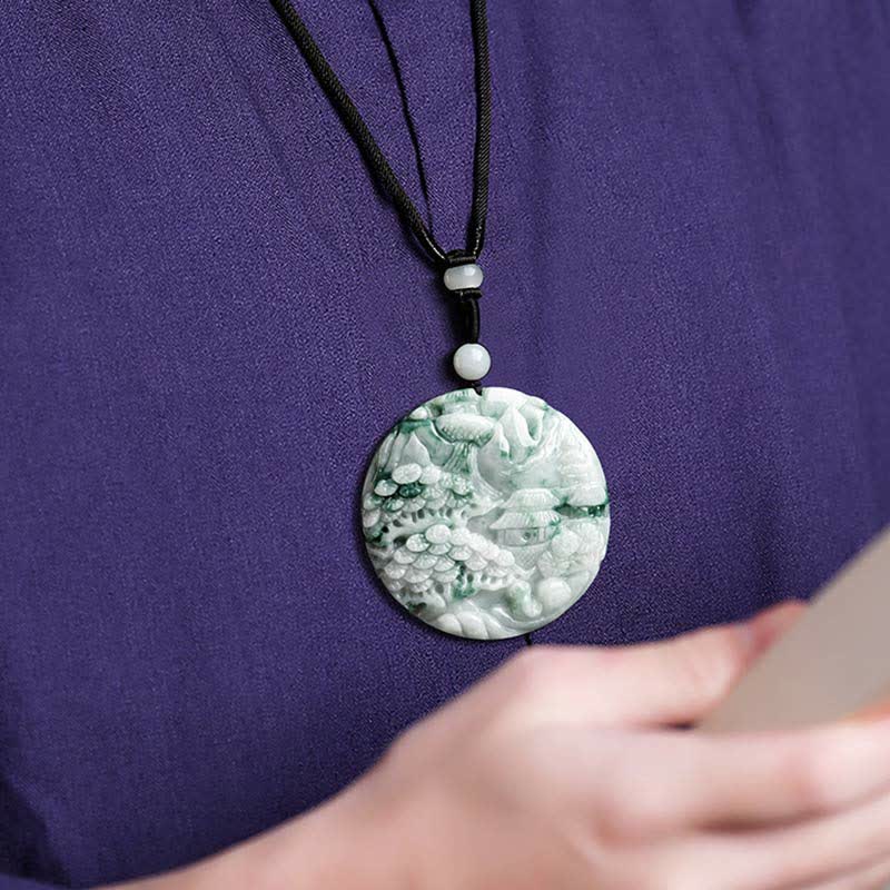 EverestArtstudios Mountain Landscape Jade Abundance String Necklace