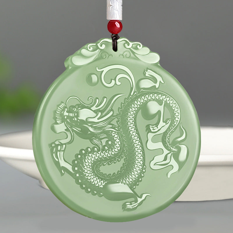 EverestArtstudios Chinese Zodiac Dragon Jade Luck Necklace String Pendant