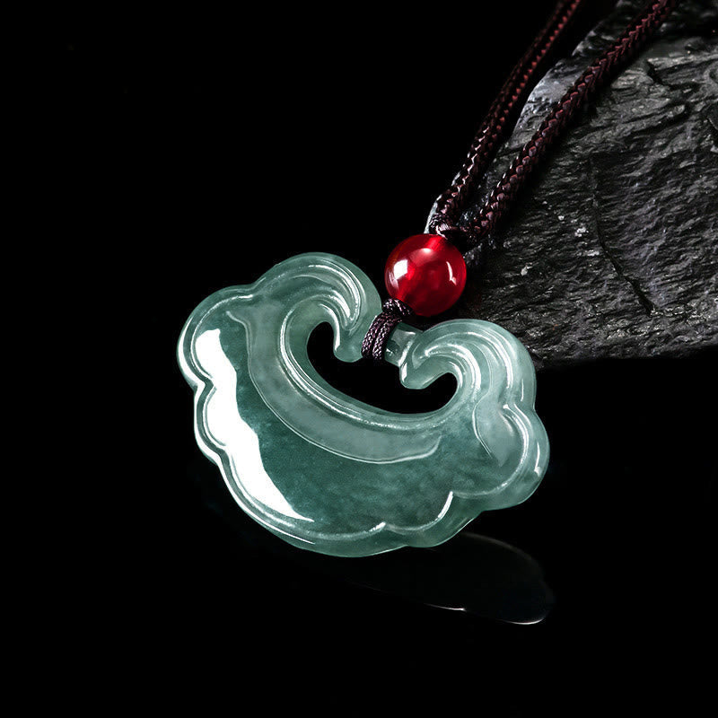 EverestArtstudios Natural Green Jade Chinese Lock Charm Luck Necklace Pendant