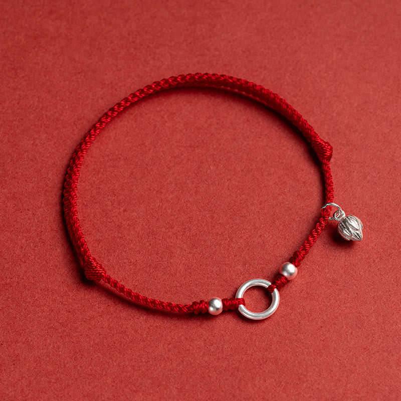 EverestArtstudios 925 Sterling Silver Lucky Fortune Peace Joy Lotus Peace Buckle Red String Bracelet