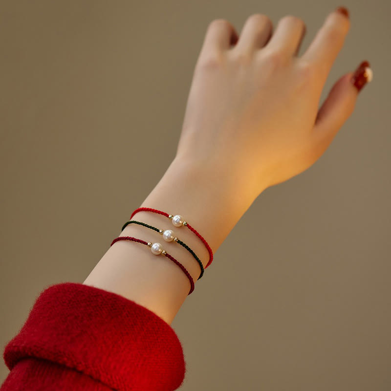 EverestArtstudios Natural Pearl Bead Luck Braid String Bracelet