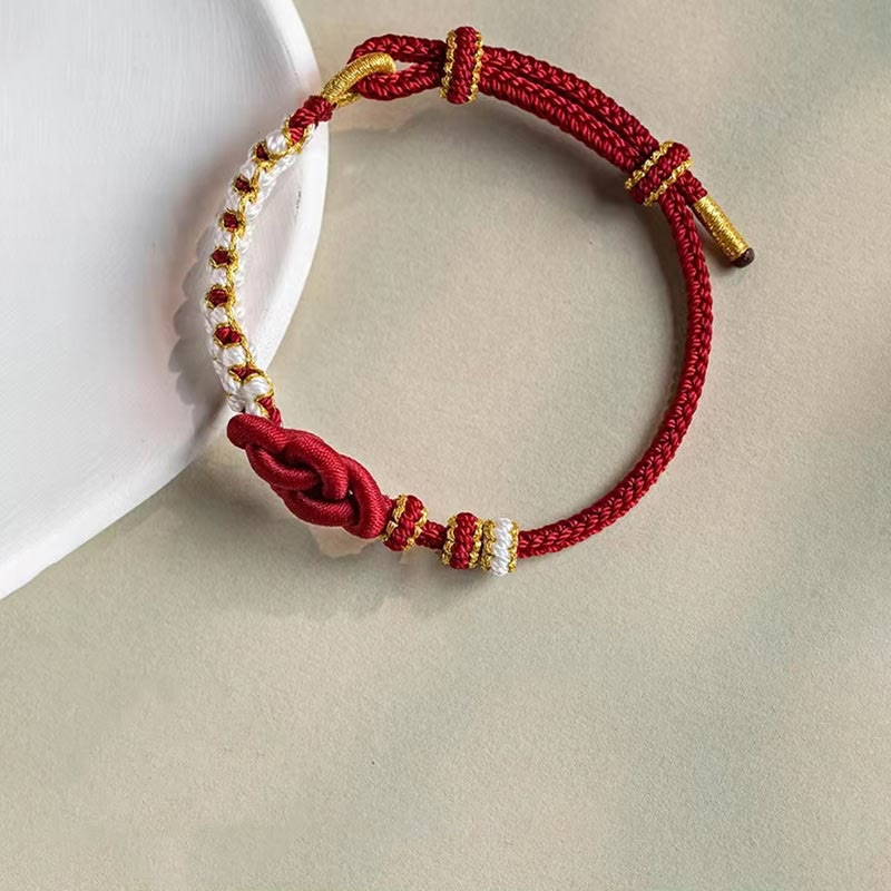 EverestArtstudios Handmade True Love Knot Peach Blossom Charm Luck Rope Bracelet