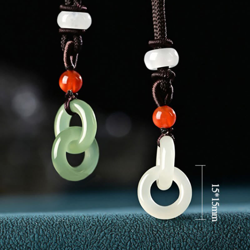 EverestArtstudios Natural Hetian Cyan Jade White Jade Double Peace Buckle Success Necklace Pendant