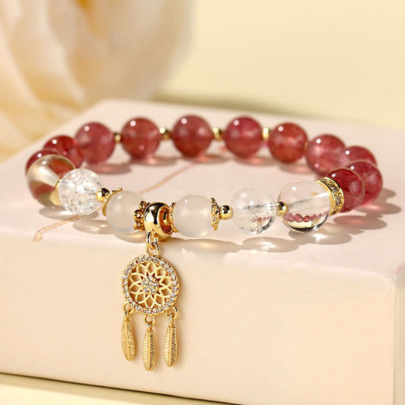 EverestArtstudios Green Strawberry Quartz Amethyst Crystal Dreamcatcher Healing Bracelet