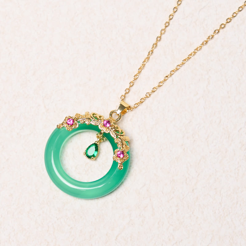 EverestArtstudios Green Chalcedony Peace Buckle Design Strength Necklace Pendant