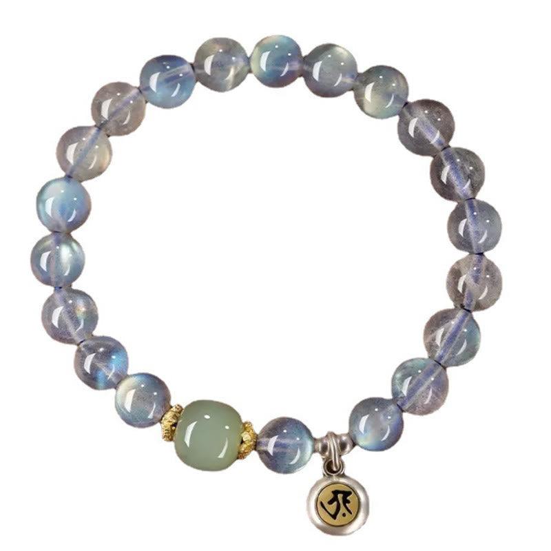 Buddha Stones Chinese Zodiac 925 Sterling Silver Natural Moonstone Hetian Jade Positive Bracelet