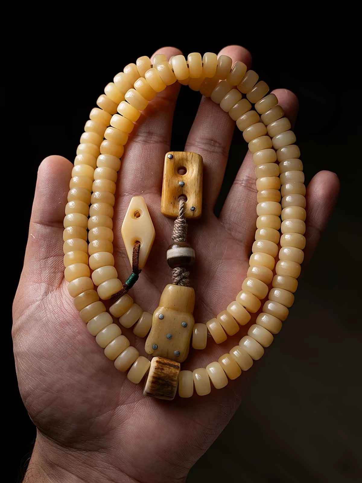 Natural Camel Bone Mala Bracelet 108 Beads, Tibetan Prayer Beads, Yellow Fossilized Bone Wrist Mala, Multi Wrap Meditation Bracelet for Men