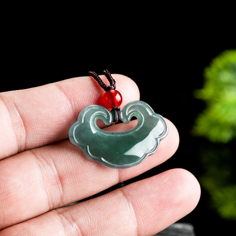 EverestArtstudios Natural Green Jade Chinese Lock Charm Luck Necklace Pendant