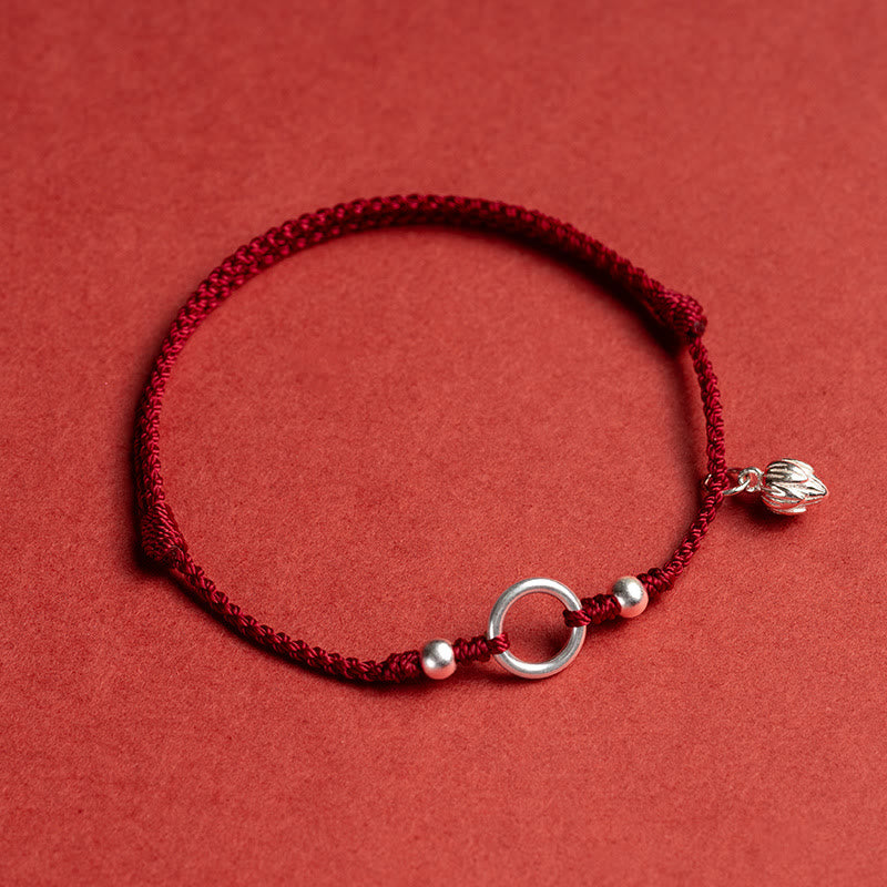EverestArtstudios 925 Sterling Silver Lucky Fortune Peace Joy Lotus Peace Buckle Red String Bracelet
