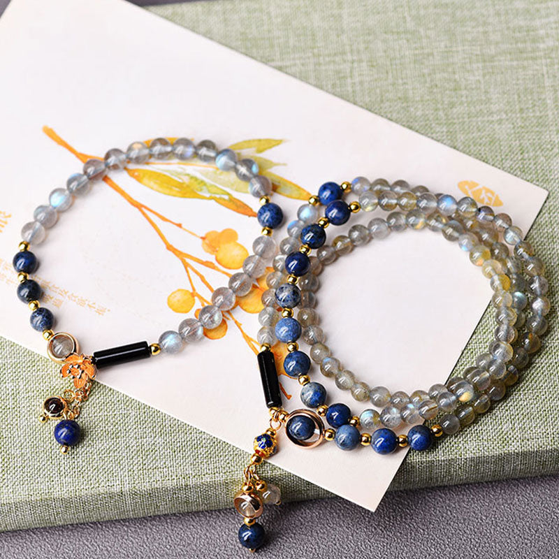 Buddha Stones Moonstone Lazurite Lapis Lazuli Calm Healing Positive Bracelet