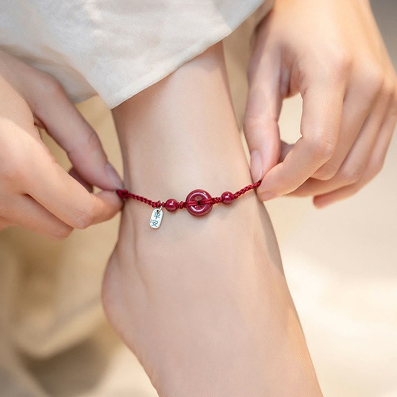 EverestArtStudios Handmade Cinnabar Peace Buckle Safe and Healthy Charm Blessing String Bracelet Anklet