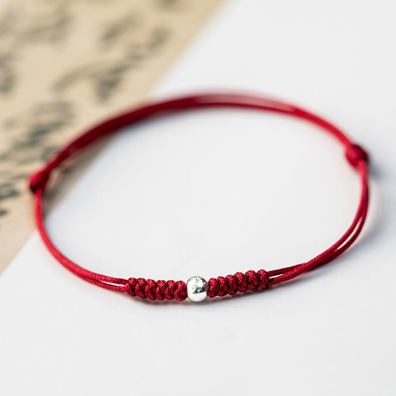 EverestArtstudios 925 Sterling Silver Luck Bead Protection Red String Thin Cord Braided Bracelet
