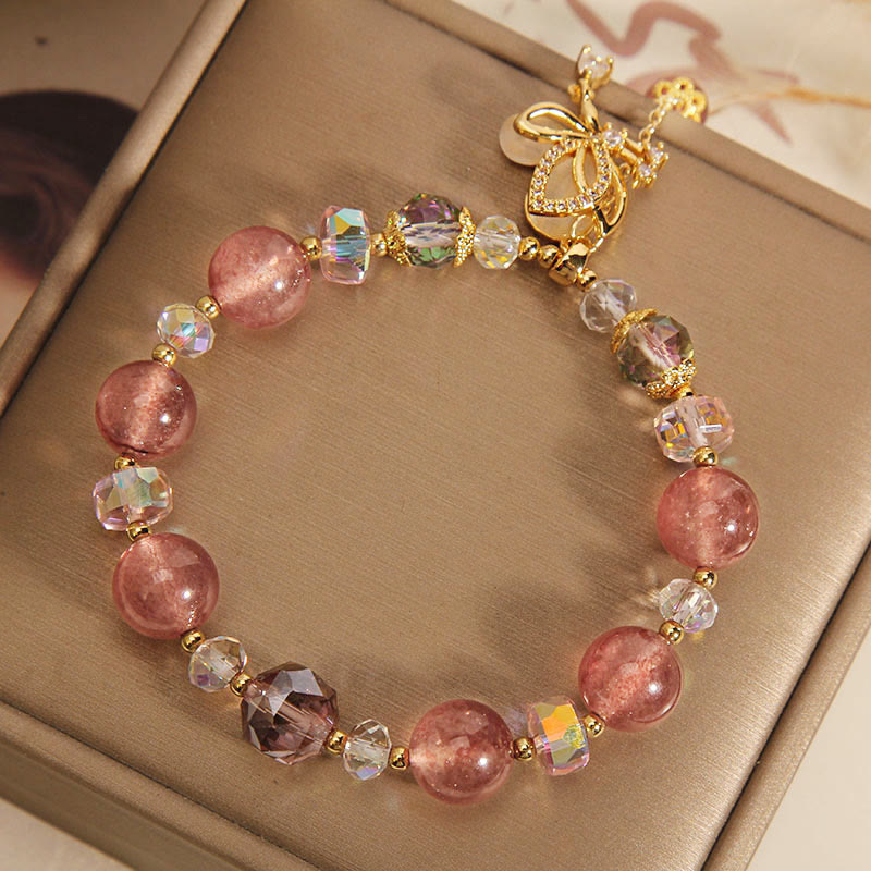 EverestArtStudios Natural Strawberry Quartz Healing Positive Butterfly Charm Bracelet