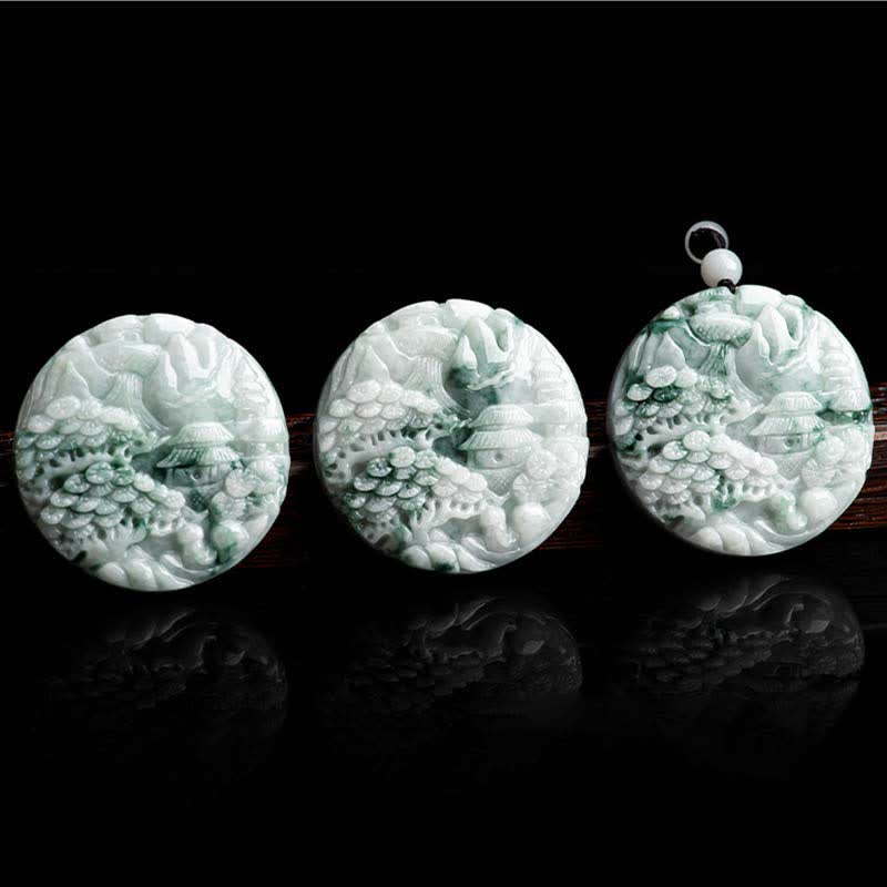EverestArtstudios Mountain Landscape Jade Abundance String Necklace