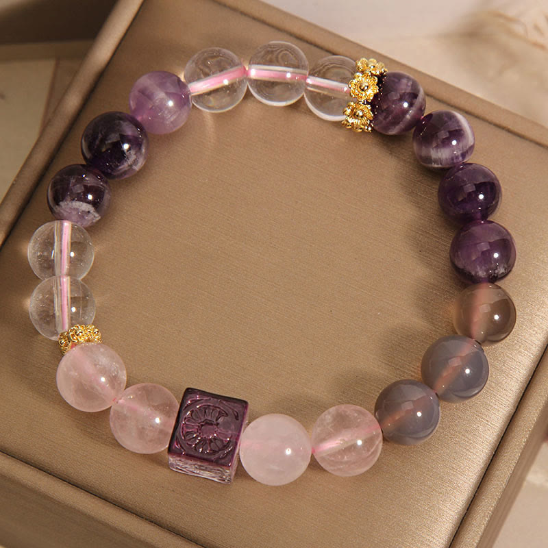 EverestArtstudios Natural Amethyst Pink Crystal Inner Peace And Healing Bracelet