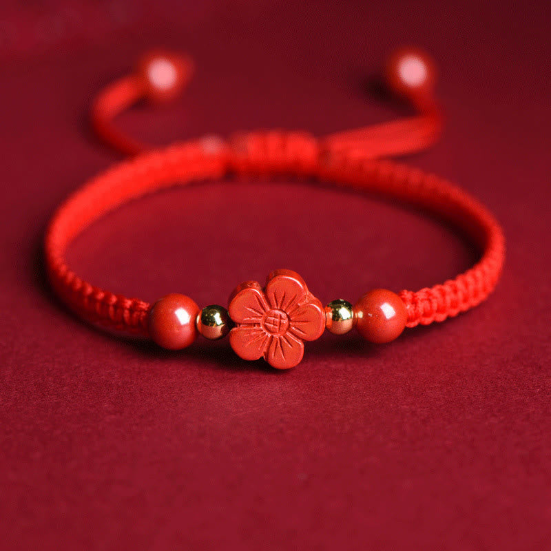 EverestArtstudios Four Leaf Clover Five-petal Flower Cinnabar Blessing Red String Bracelet