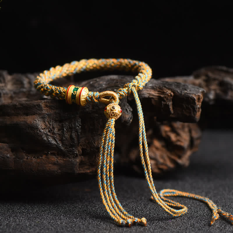 EverestArtstudios Tibetan Handmade Luck Prayer Wheel Bead Charm Weave Colorful String Bracelet