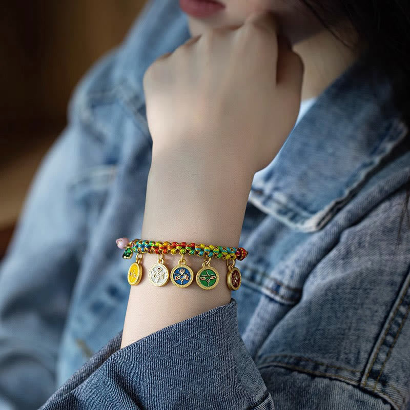 EverestArtStudios Tibetan Colorful Rope Five God Of Wealth Luck Braid Bracelet