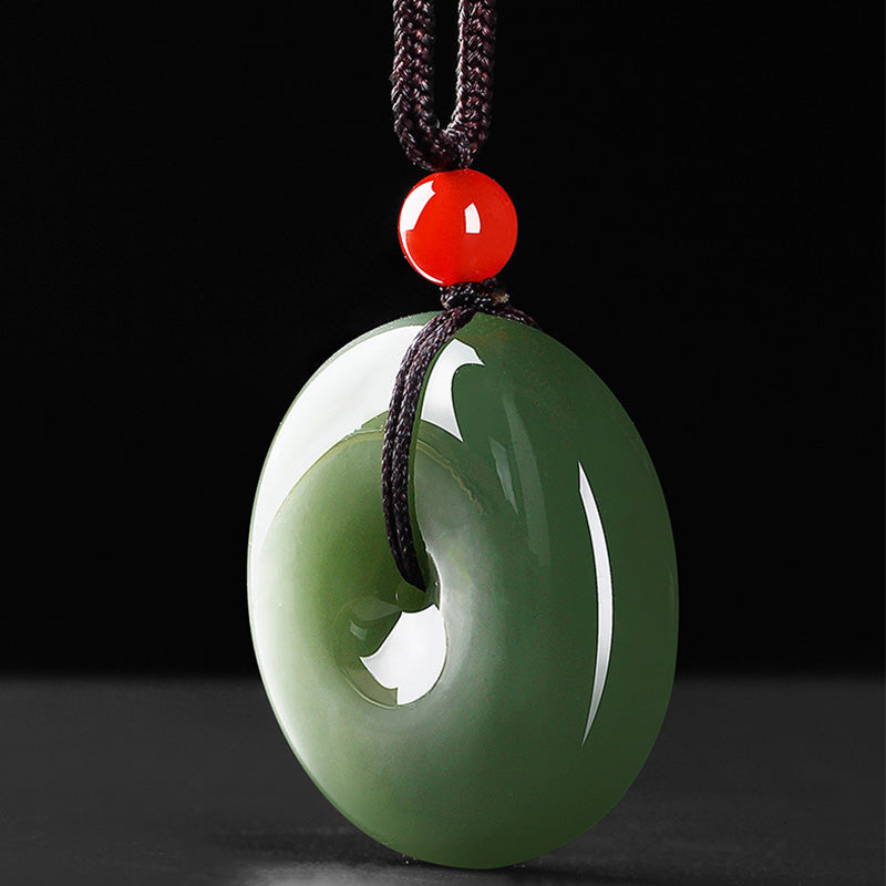 Buddha Stones Natural Round Jade Peace Buckle Prosperity Necklace String Pendant